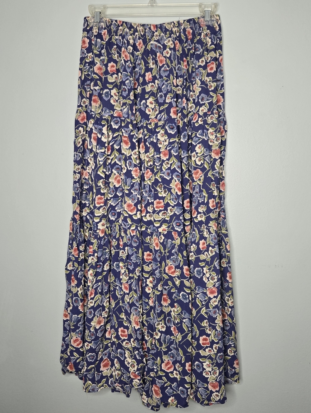 Indira Blue Floral Maxi Skirt 100% Rayon M